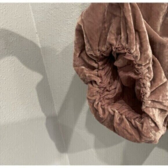 New Free People Boho Velvet Neutral Mini Dress Feminine Puff Sleeve V Neck - Picture 5 of 9